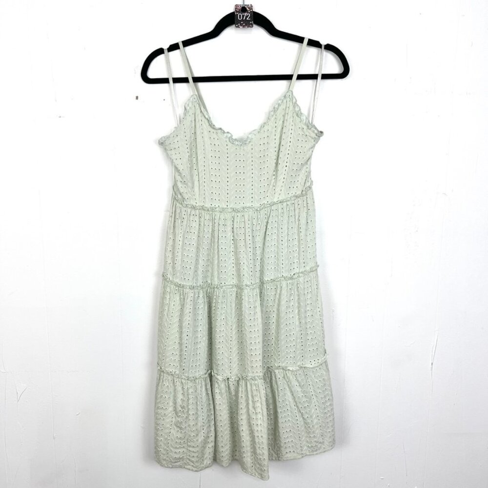 Sim & Sam Tiered Dress Eyelet Pastel Mint Green Ruffle Large